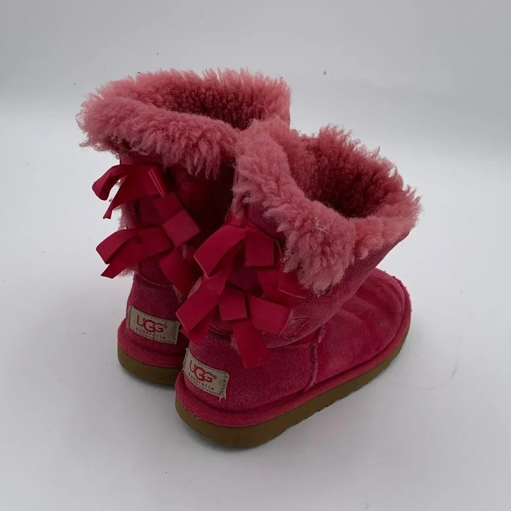 UGG bright pink double Bailey Bow girls size 2 with added gemstone mermaid